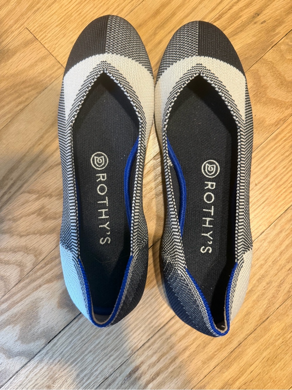 Rothy's Black, White & Blue Knit Pointed-Toe Flats